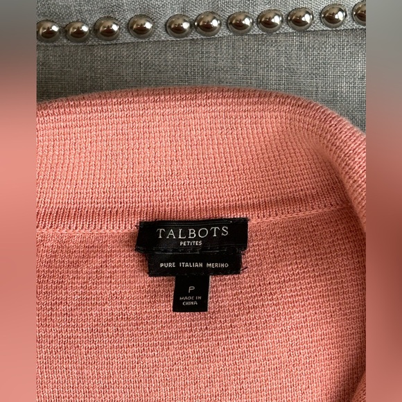 Talbots Pure Merino Wool Knit Salmon Pink Button Cardigan Sweater Women's Size P - Picture 4 of 10
